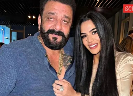 A warm, candid photo of Trishala Dutt and Sanjay Dutt sharing a laugh, symbolizing their close father-daughter bond.