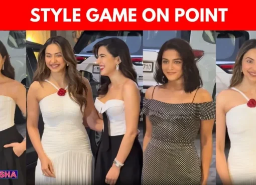 Sara Ali Khan, Rakul Preet Singh, and Wamiqa Gabbi smiling and posing for photos.