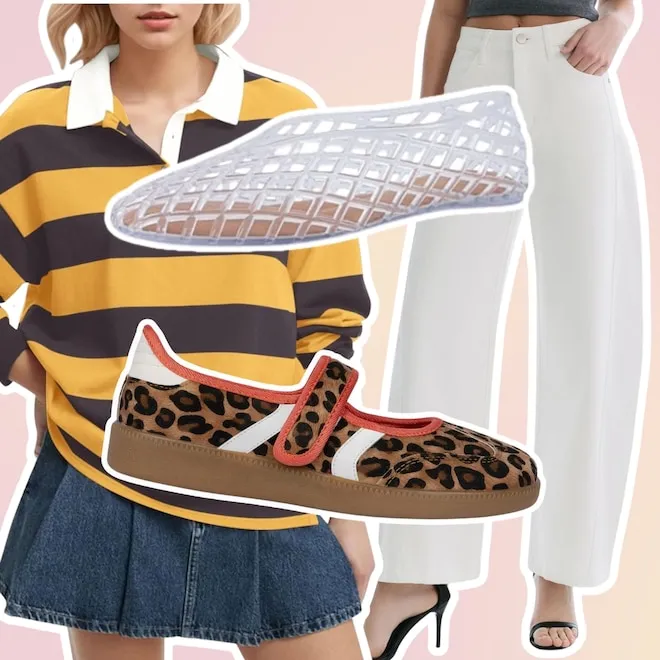 A vibrant collage of trendy clothes and accessories from Amazon fashion deals.