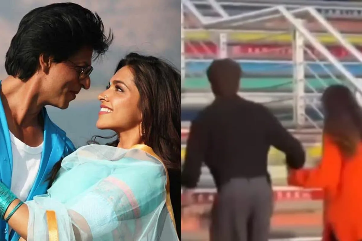 Shah Rukh Khan helps pregnant Deepika Padukone up stairs.