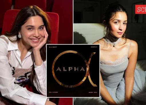 Sharvari Wagh and Alia Bhatt smiling and posing together at a film event.