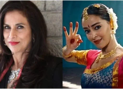 Ananya Panday dancing in a colorful fusion outfit and Shobhaa De looking supportive.