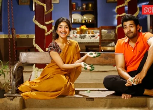 Sai Pallavi in a vibrant scene from the movie Fidaa, looking determined and graceful.