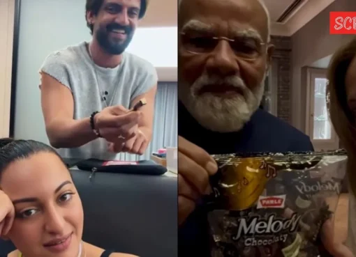 Sonakshi Sinha and Zaheer Iqbal smiling and posing together.