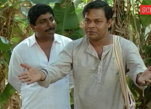 Sreenivasan and Innocent laughing together on a film set.