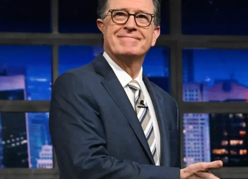 Stephen Colbert on his talk show set.