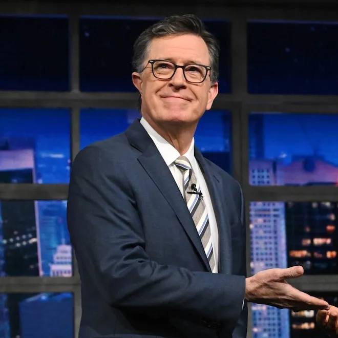 Stephen Colbert on his talk show set.
