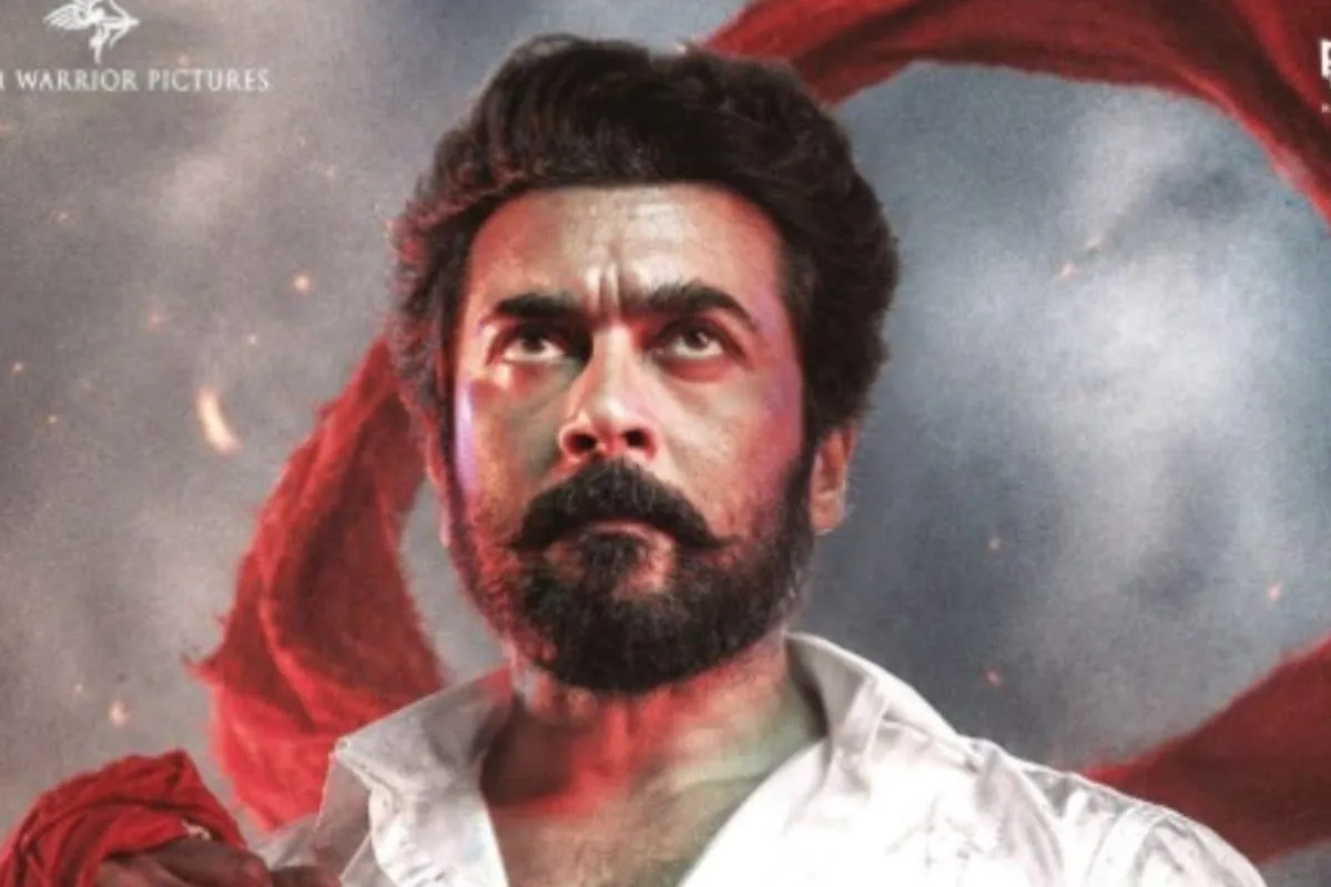Suriya and Trisha Krishnan looking intense on the new Karuppu movie poster.