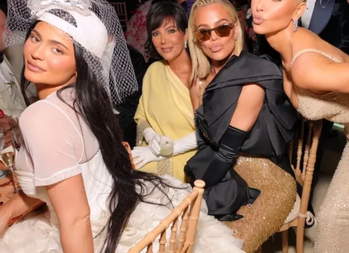 Rihanna and Kylie Jenner with their mothers, possibly celebrating a special occasion with extravagant gifts.