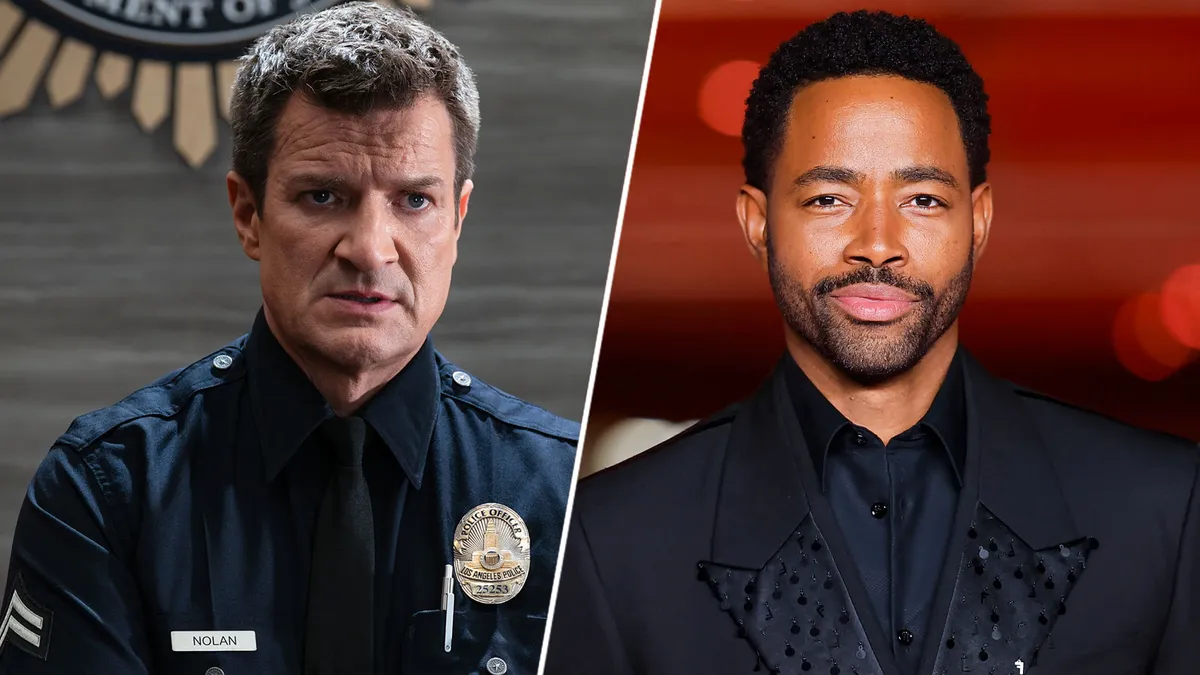 Nathan Fillion as Officer John Nolan from The Rookie looking determined.