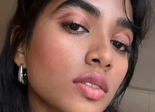 Close-up of an eye with dramatic, sculpted eyeliner.