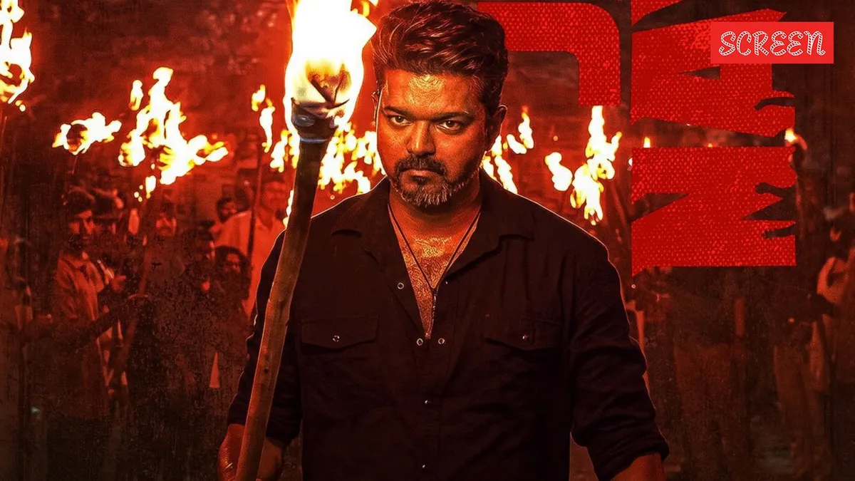 A movie poster for 'Jana Nayagan' featuring actor Vijay.