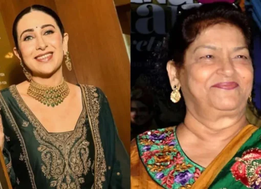 Karisma Kapoor dancing in a colorful Bollywood song sequence