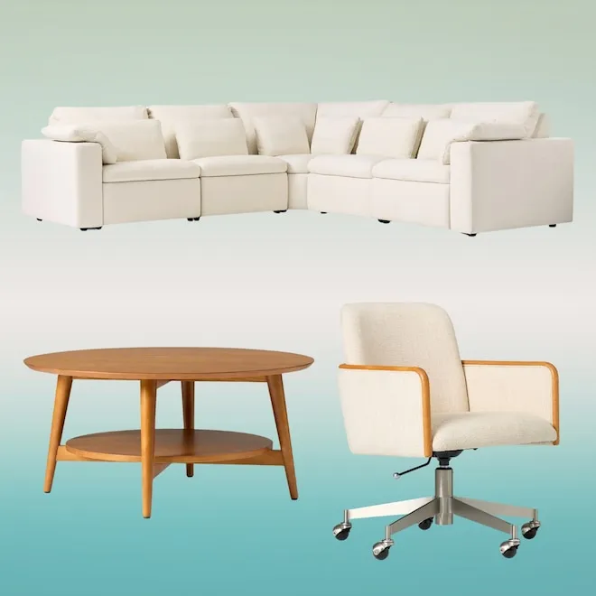 A stylish living room with a new sofa from West Elm.