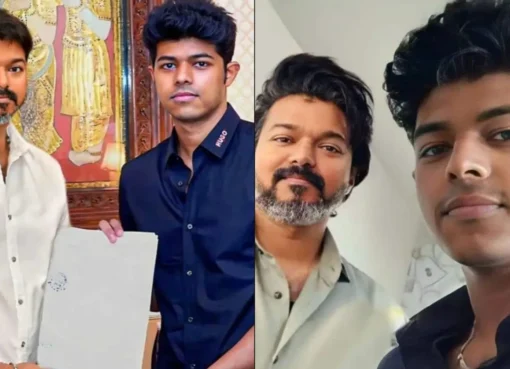 A photo of Thalapathy Vijay smiling.