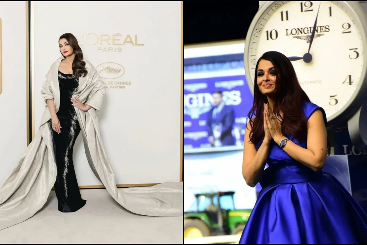Aishwarya Rai Bachchan smiling gracefully, perhaps in a luxurious hotel setting, embodying elegance.