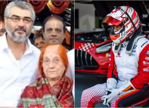 Ajith Kumar in his racing gear looking focused on the track