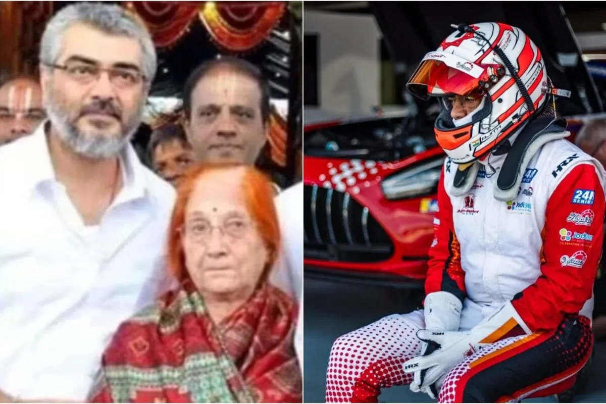 Ajith Kumar in his racing gear looking focused on the track