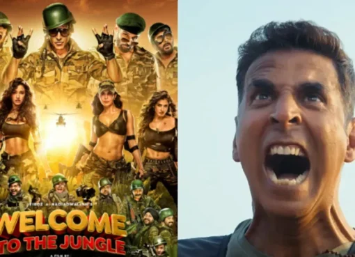 Akshay Kumar looking funny in a bright jungle scene from the movie Welcome To The Jungle.