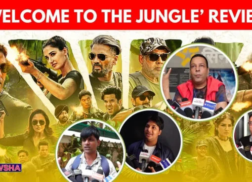 Akshay Kumar, Suniel Shetty, and Paresh Rawal in a colorful, action-packed scene from 'Welcome To The Jungle'.