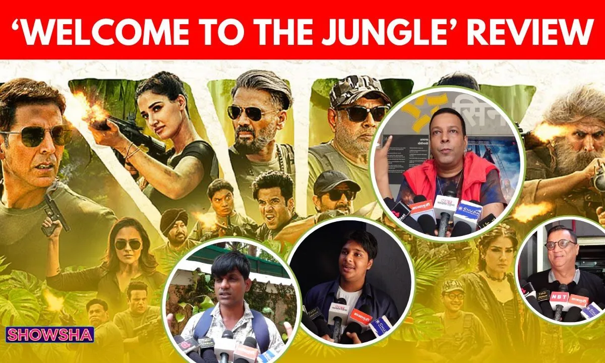 Akshay Kumar, Suniel Shetty, and Paresh Rawal in a colorful, action-packed scene from 'Welcome To The Jungle'.