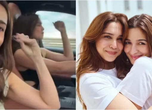 Alia Bhatt and Sharvari smiling during an Instagram Live session.