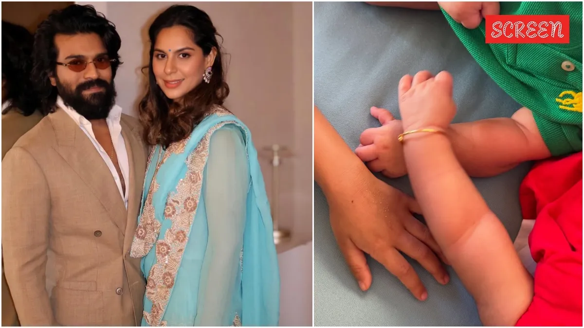 Ram Charan and Upasana with their newborn twins, looking happy and celebrating their wedding anniversary.