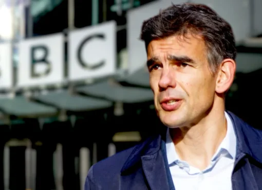 A graphic showing the BBC logo with a downward trending arrow.