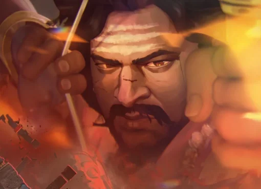 Still from the animated feature Baahubali: The Eternal War – Part 1, showing a character in battle.