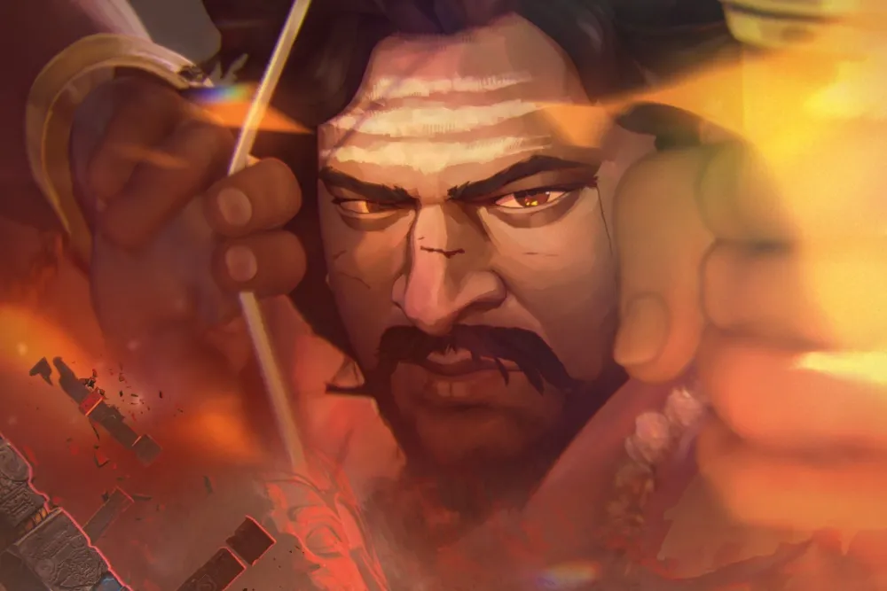 Still from the animated feature Baahubali: The Eternal War – Part 1, showing a character in battle.