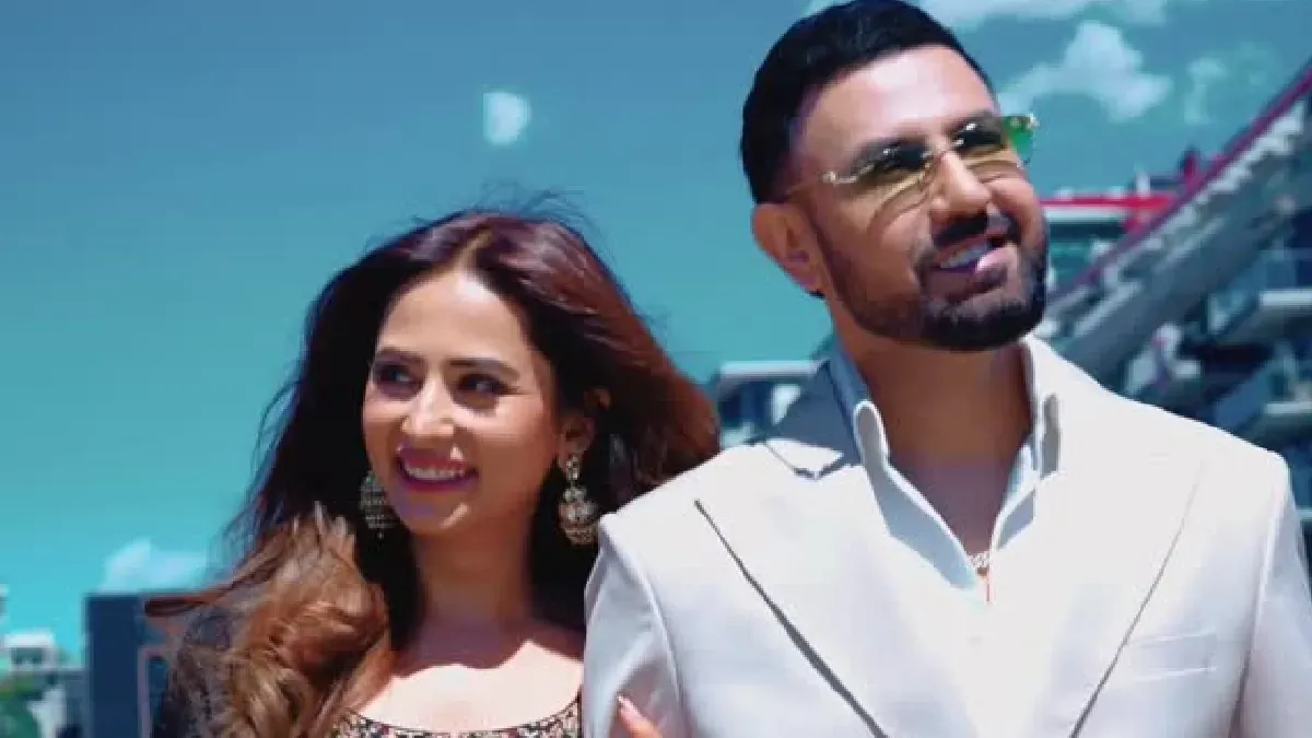 Gippy Grewal and Sargun Mehta in a fun, colorful scene from Carry On Jatta 4.