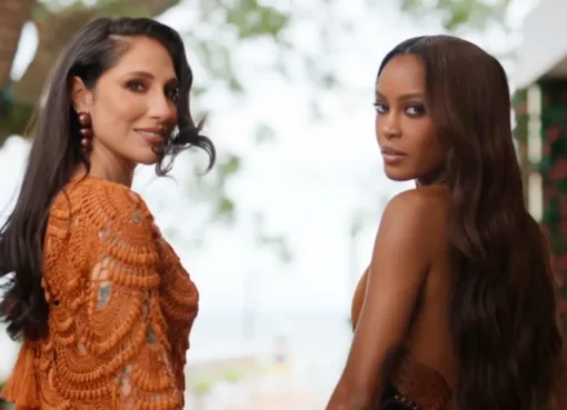 Ciara Miller and Tefi Pessoa walking into the Love Island villa