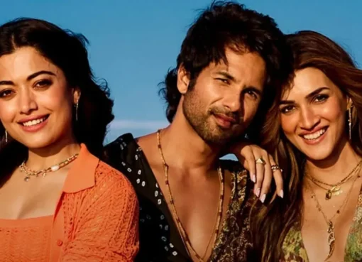Shahid Kapoor, Kriti Sanon, and Rashmika Mandanna in a still from Cocktail 2.