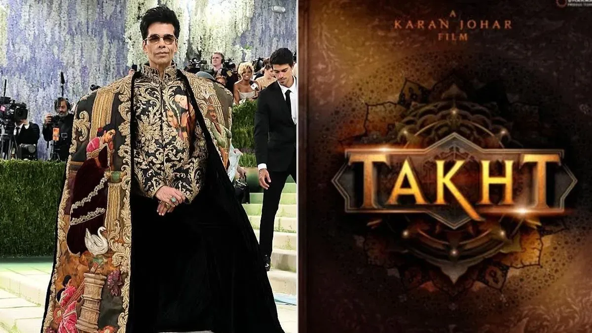 Karan Johar posing at a film event with a serious expression