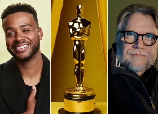 Guillermo del Toro and Kris Bowers smiling.