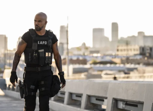 Shemar Moore in an action pose for 'S.W.A.T. Exiles' promotional material.
