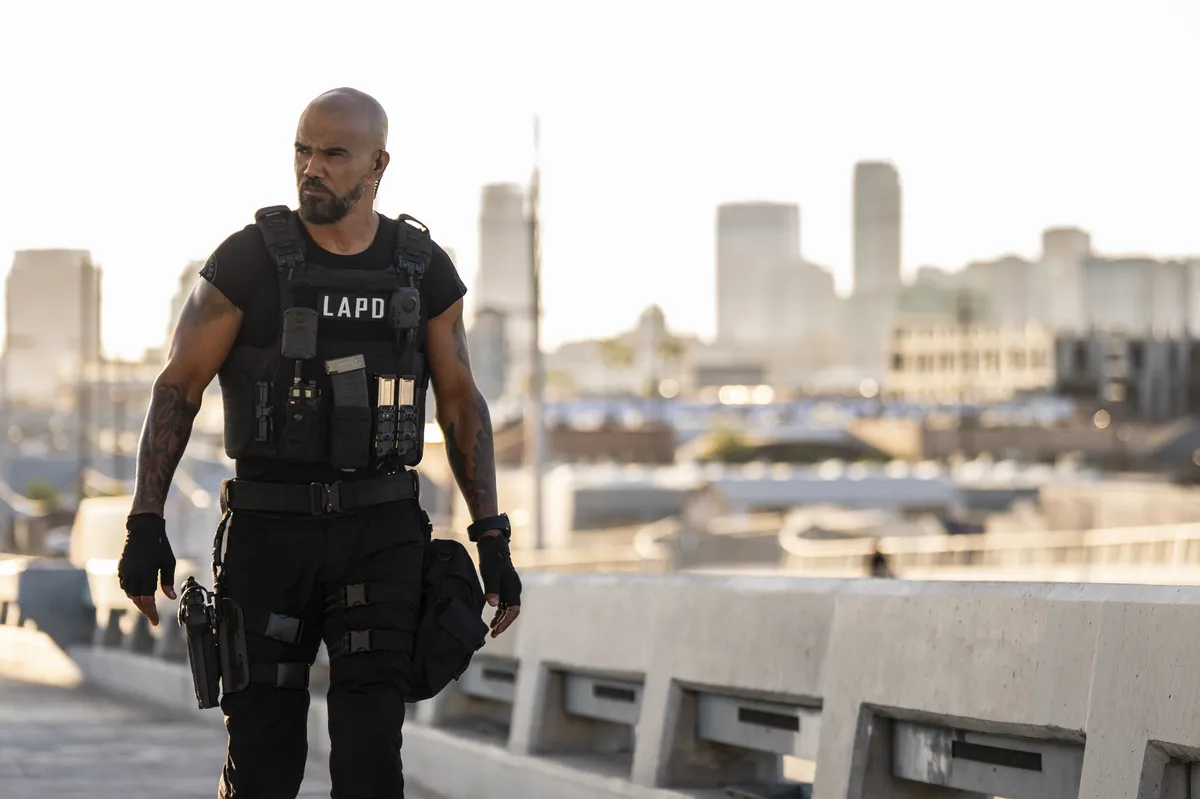 Shemar Moore in an action pose for 'S.W.A.T. Exiles' promotional material.