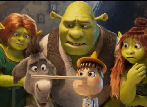 Shrek, Donkey, and Puss in Boots looking ready for an adventure.