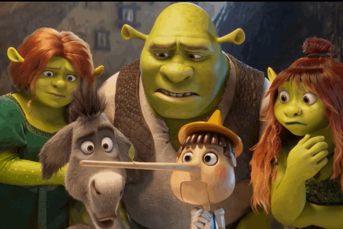 Shrek, Donkey, and Puss in Boots looking ready for an adventure.