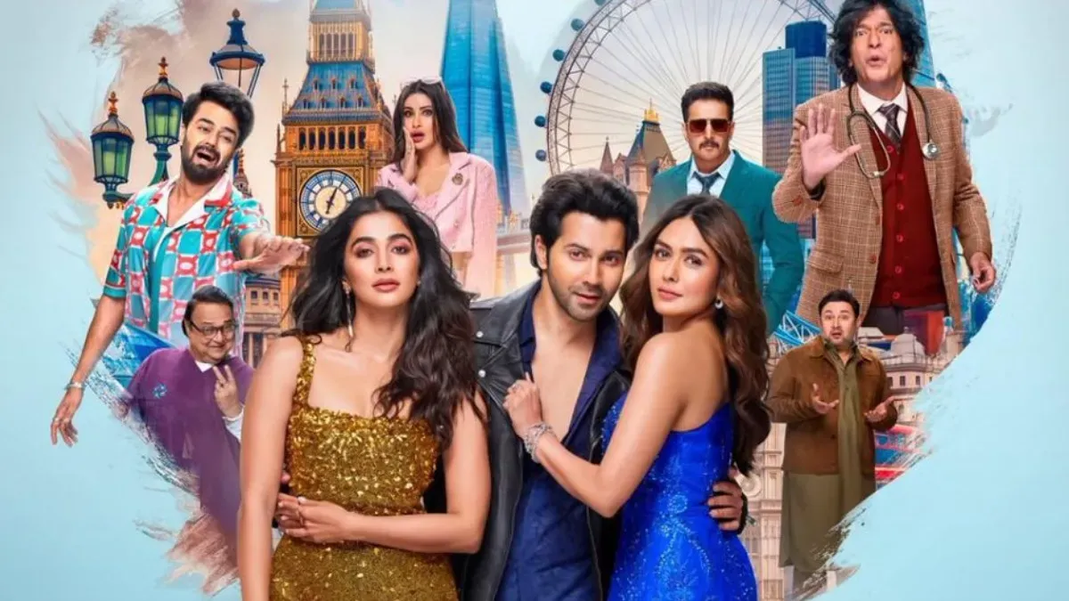 Poster of Hai Jawani Toh Ishq Hona Hai featuring Varun Dhawan, Pooja Hegde, and Mrunal Thakur.