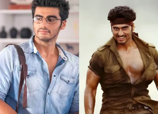 Arjun Kapoor smiling on his birthday, surrounded by movie posters.