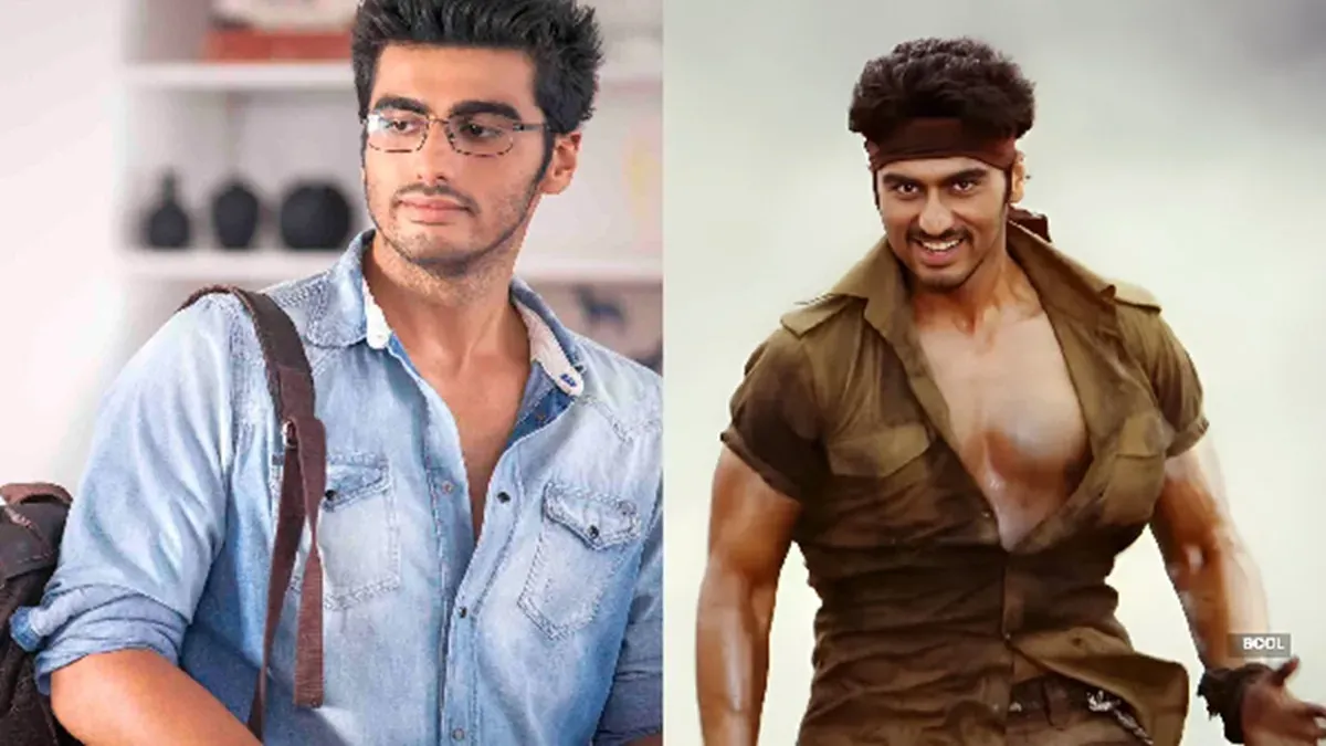 Arjun Kapoor smiling on his birthday, surrounded by movie posters.