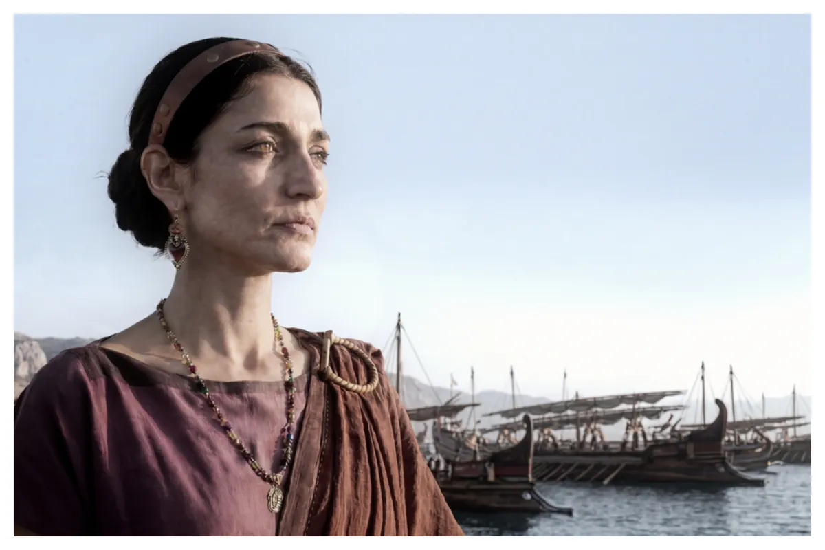 A stylized, slightly grainy image depicting an ancient Roman battle scene, possibly with ships, to evoke the AI-generated archive footage aesthetic.