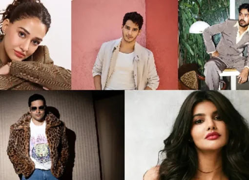 Collage of Indian actors: Ali Fazal, Ishaan Khatter, Adarsh Gourav, Riccha Sinha, Disha Patani.