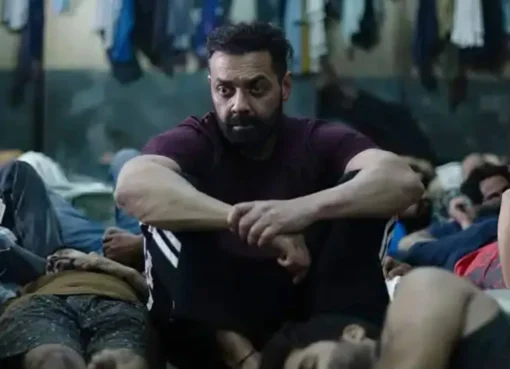 Bobby Deol in a movie still, looking intense.