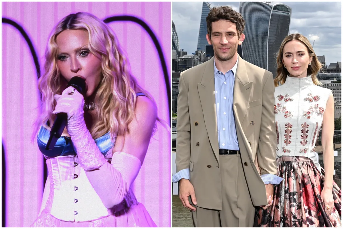 Various celebrities on red carpets and performing, including Madonna, Emily Blunt, and Josh O'Connor, during June 2026.
