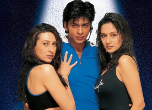 Karisma Kapoor and Madhuri Dixit dancing in a scene from Dil To Pagal Hai