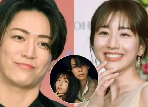 Kazuya Kamenashi and Minami Tanaka smiling together.