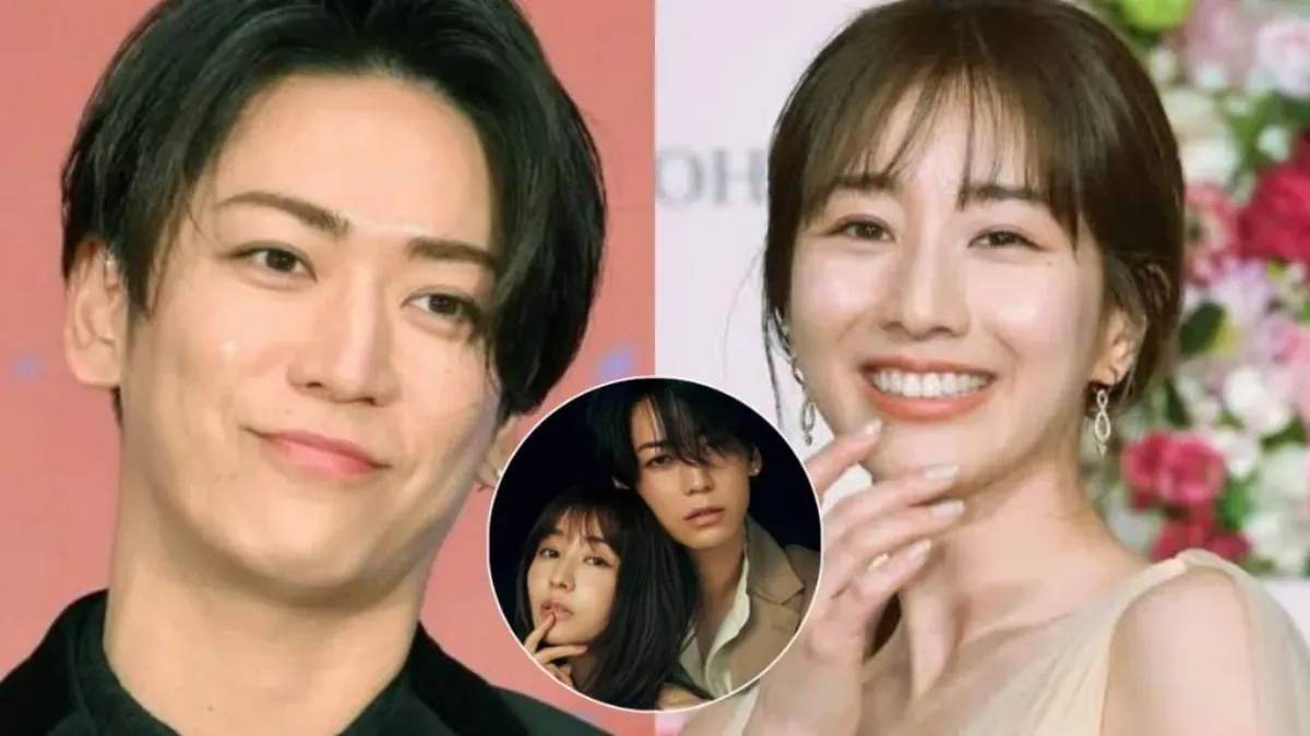 Kazuya Kamenashi and Minami Tanaka smiling together.