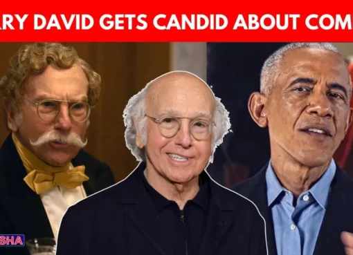 Larry David standing on a red carpet at his HBO show premiere in Los Angeles.